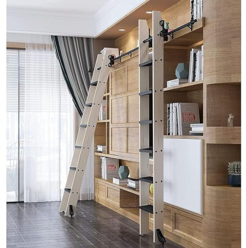 ACLips Retractable Sliding Library Ladder Hardware Kit, Telescopic Upper Roller, Black Steel Rolling Library Ladder Hardware, Floor Wheels with Brakes