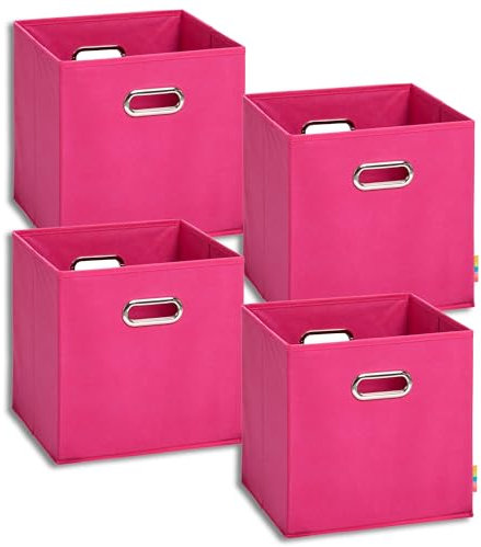 Storanda | 4er Set Aufbewahrungsbox 28x28x28 cm | Beiseitig Breite Griffe | Stabil & Faltbar | Regalbox für Würfelregal | Pink