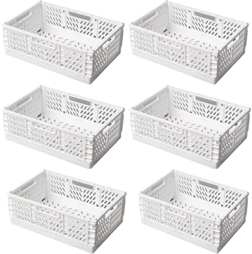 CNKHDZ 6 Pièces Caisses Pliable Plastique Blanc 42×28×16 cm,Boîtes de Rangement Pliables Empilable Cagettes Plastique Pliable Paniers Rangement avec Poignée pour Cuisine Chambre à Coucher Bureau