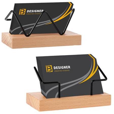 Sibba Visitenkartenständer Holz Visitenkartenhalter für den Schreibtisch Visitenkarten Aufbewahrung Visitenkartenbox Displaybox Flyerständer Ausstellung Messestand Zuhause Büro (W Holz,Schwarz Frame)