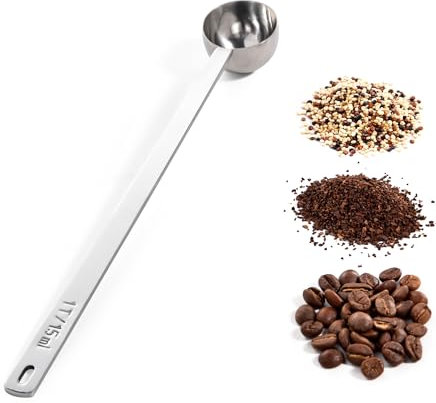 Doosu Coffee Scoop, 18/8 Stainless Steel Coffee Measuring Spoon 25.1 cm Extra Long Handled Tablespoon Scooper for Ground Coffee Beans, Espresso, Protein Powder, Tea (15ml, Silver)