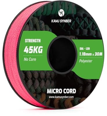 Kamu Synber Micro Cord 1.18mm Paracord Braided Rope 30m Spool for Bracelet, Crafting, Jewelry Making, Key Chains | Support 45kg | Neon Pink