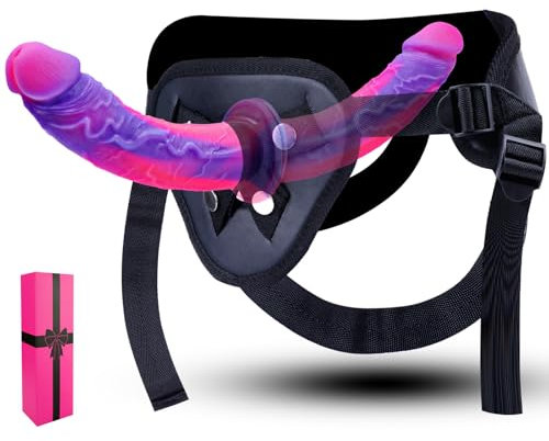 Consolador de fantasía de silicona con correa ajustable para principiantes. Incluye consolador realista de doble cabeza de 18 cm x 2. Ideal para placer vaginal y anal. Juguetes lésbicos