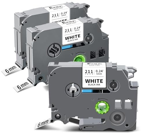 Exsun Kompatible TZ Tape 6mm Schriftband für Brother Ptouch Etikettenband TZe-211 Tze-211 Laminated Tape Cassette für Brother Ptouch PT-H105 D210 E110 1010 1000 1005 1280 D400 H100R Schwarz auf Weiß