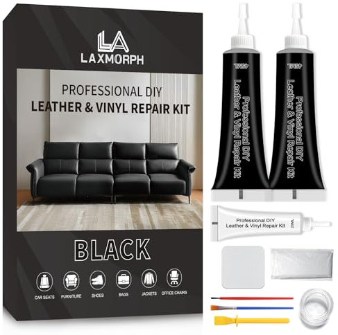Laxmorph Leather Repair Kit Black Liquid Leather for Furniture, Sofas, Car Seats & Jackets, Vinyl Faux Leather Repair Kit Repairs Leather Paint Cracks, Holes, Scratches & Chips