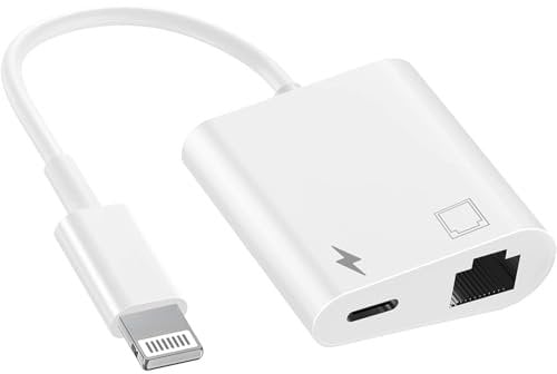 Adattatore da Lightning a Ethernet, 2 in 1, adattatore di rete LAN Ethernet RJ45 con porta di ricarica, compatibile con iPhone/iPad/iPod, supporta 100 Mbps