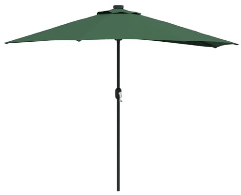 vidaXL Parasol de jardin demi avec un mât en alu - Vert, 294 cm, Largeur 150 cm, Lumière LED, Manivelle réglable - Idéal pour les terrasses, les balcons et les jardins. Parasol UV pour faire de l'ombr