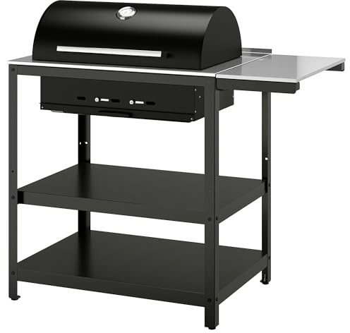 GRILLSKÄR Holzkohlegrill mit Beistelltisch, Edelstahl/Outdoor, 93/116x61 cm