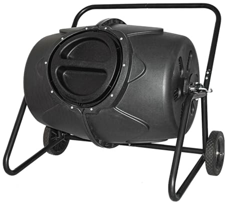 DOJBK Outdoor Garden Compost Bin, 190L Movable Rotating Compost Barrel, Tumbling Mixer Composter, Easy Assembling, Perfect for Garden Yard Leaves and Kitchen Waste