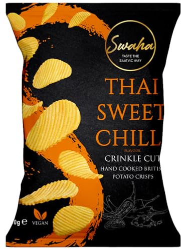 Swaha Authentically Saatvic Hand Cooked British Potato Crisps X24 Thai Sweet Chilli Flavour 40g (THAI SWEET CHILLI, 24 PACK)