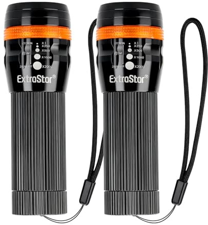 EXTRASTAR LED Taschenlampe 2er Pack, Mini Handlampe mit 150 Lumen, 3 Beleuchtungsmodi, Stufenlos Zoombar, IP44 Spritzwassergeschützt, Kompakte Taschenlampen für Haushalt, Outdoor & Notfall