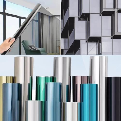 Sonnenschutzfolie Fenster 80 x 120 cm 99% Uv-Schutz, Hitzeabweisend, Verdunkelnd, Verdunklungsfolie & Wärmeschutzfolie Spiegelfolie Selbstklebend für Wohnzimmer Küche, Silber