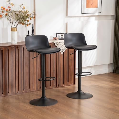 YOUNIKE Bar Stools Set of 2 Modern PU Leather Counter Height Barstools Black, Padded Adjustable Swivel High Chairs with Low Back for Breakfast Kitchen Counter Island