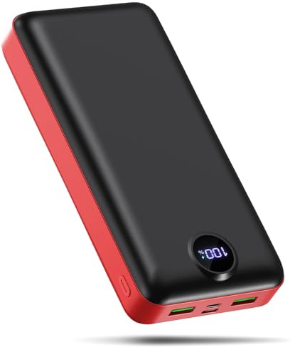 PDBEST Power Bank 50000mAh,22,5W Schnellladen Externer Akku | 3 Ausgängen und 2 Eingängen Große Akkukapazität LED Display iPhone Android für Outdoor, Camping Reisen Rot