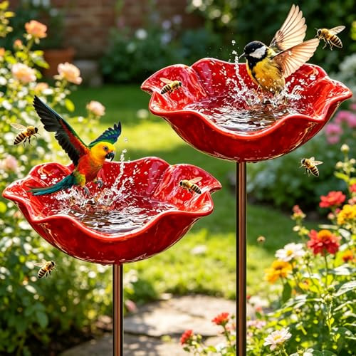 Vogeltränke Stehend,2 Stück Wassertränke für Vögel,Vogeltränke Blume