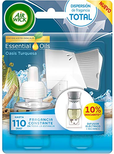 Air Wick Eléctrico Aparato y Recambio de ambientador automático eléctrico, con Aroma a Oasis Turquesa - 1 Aparato + 1 Recambio, El Embalaje Puede Variar