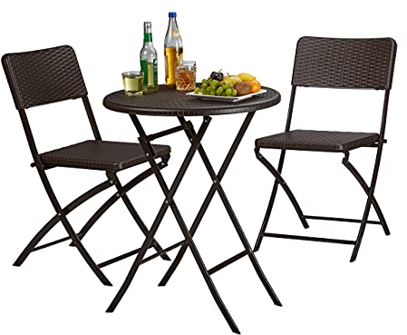 Relaxdays Gartenmöbel Set Bastian, klappbar, 3-teilig, Rattan-Optik, klein, HBT Tisch: 75,5 x 60 x 60 cm, braun