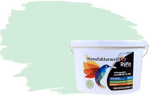 RyFo Colors Bunte Wandfarbe Manufakturweiß Aloegrün 10l - weitere Grün Farbtöne und Größen erhältlich, Deckkraft Klasse 1, Nassabrieb Klasse 1