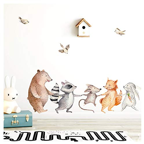 Little Deco Wandtattoo Waldtiere Hand in Hand I L - 102 x 64 cm (BxH) I Kinderzimmer Babyzimmer Aufkleber Sticker Wandaufkleber Wandsticker Klebeposter Stickers DL148