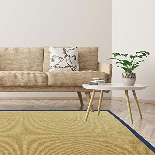 Floordirekt Premium Sisal-Teppich Amazonas | Natur | Mit verschiedenfarbigen Bordüren | 9 Größen | Wohnzimmerteppich, Naturfaserteppich (Jeans/Denim, 70 x 130 cm)