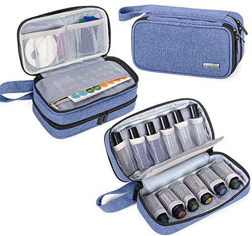 Luxja Ätherische Öl Tasche, Tasche für Ätherische Öle, Aufbewahrung für Ätherische öle- Fassen 12 Flaschen (5 ml - 15 ml, Enthalten Roller Flaschen), Tasche für Ätherisches Öl und Zubehör, Blau