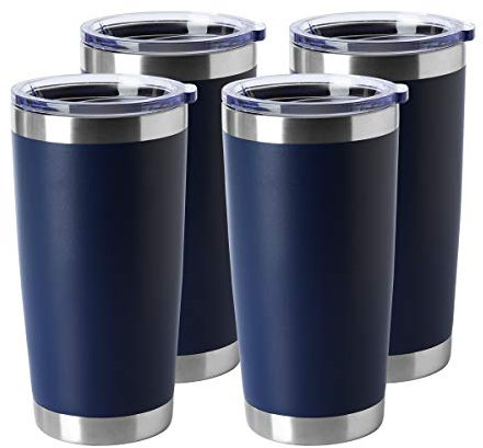 HASLE OUTFITTERS 20oz Stainless Steel Tumblers Bulk, Insulated Travel Cup with Lid, Double Wall Vacuum Coffee Mug for Cold & Hot Drinks 4 Pack, Navy