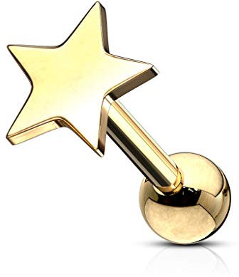 beyoutifulthings 1 Knorpel Ohr-stecker Flat-Top Stern Cartilage Labret Piercing-s Tragus Gold Edelstahl Schraub-Verschluss Steg 6,5/1,2mm