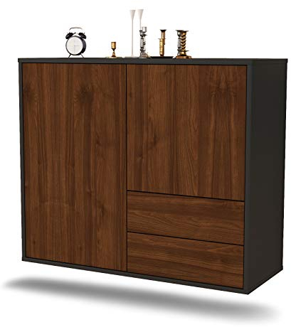 Dekati Sideboard Sunrise Manor hängend (92x77x35cm) Korpus anthrazit matt - Front Holz-Design Walnuss - Push to Open