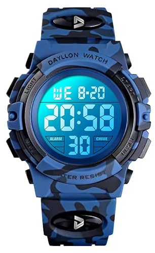 Dayllon Digitaluhr Kinder Uhren für Jungen Armbanduhr Kinder Outdoor Sport 50M Wasserdicht Elektronische 12/24 H Wecker Stoppuhr/Kalender/LED-Licht/Datum Junge Mädchen Dark Blue X(8-15 Year Old)
