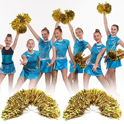 DEWIN 6 Piezas Cheerleading Poms, Herramienta de Accesorios de Baile de Pompones Deportivos para La Reunión Deportiva Estadio Fiesta Celebración de Vacaciones (Dorado)