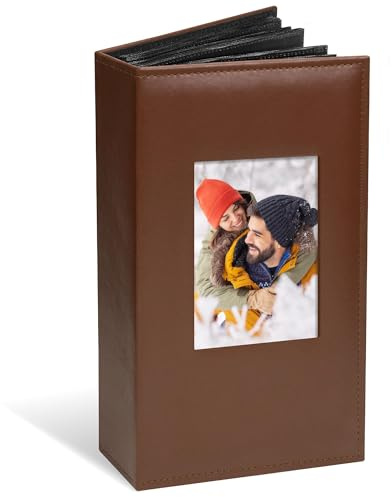 Vienrose Photo Album Slip in 6x4 300 Photos, Leather Cover with Display Window, Extra Large Capacity for Wedding Photos, Family Memories, Baby, Anniversary & Vacation Keepsakes,Brown