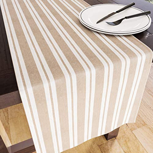 Encasa XO Baumwoll-Tischläufer 4 Seater | Größe 32x150 cm | Franca Beige Stripes - Maschinenwaschbar & Langlebig