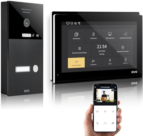 GVS - IP Video Türsprechanlage mit Türöffner, HD Kamera, 2X 10 Zoll Monitor & App - Smarte Video Türklingel mit Kamera & Gegensprechanlage für 1 Familienhaus (AVS5502A)