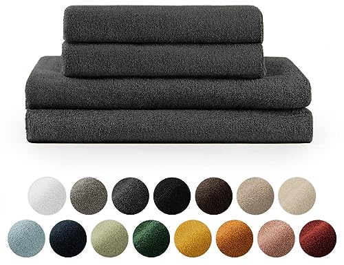 Blumtal Premium Frottier Handtücher Set 4 teilig 100% Baumwolle - Oeko-TEX zertifiziertes Badetuch 2X (70x140 cm) + Towel 2X (50x100 cm) - saugstarkes Frottiertücher Set - Handtücher Anthrazit