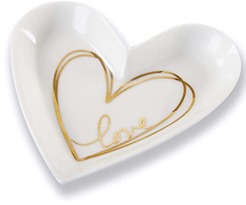 Kate Aspen 23244NA Herzförmige Love Keramik Goldfolie Schmuckschale Hochzeitsschmuck-Schale, Herz Medium