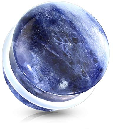 beyoutifulthings Ohr-Plug Sodalith Natur-Stein Ohr-Piercing Ohr-Schmuck Tunnel 8-mm Single Flared O-Ring Blau