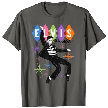 ELVIS PRESLEY Herren T-Shirt, Grau, S, Cartoon, Klassisch, Halbarm, Crew-Ausschnitt, Offiziell Lizenziert, Novelty T-Shirt mit Elvis Presley Design