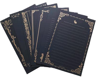 Schreibpapier, 80 Blatt, goldfarbene Spitze, Vintage-Papier mit Linien, Briefpapier für Büro, Zuhause, Schule, Hochzeitseinladungen oder Liebesbrief, 8 verschiedene Muster, Schwarz, 80 Blatt
