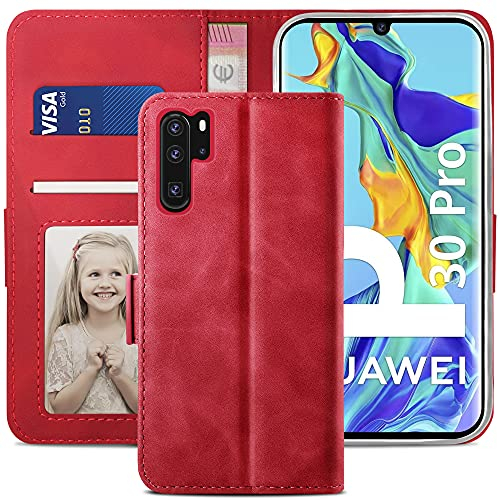 YATWIN Handyhülle für Huawei P30 Pro Hülle, Klapphülle Huawei P30 Pro Premium Leder Brieftasche Schutzhülle [Kartenfach][Magnet][Stand] Handytasche für Huawei P30 Pro Case, Rot