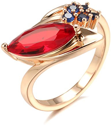 Luxus 585 Rose Gold Roter Rubin Stein Ring für Frauen Mosaik Blau Natürlicher Zirkonia Vintage Ring Ethnische Braut Hochzeitsschmuck