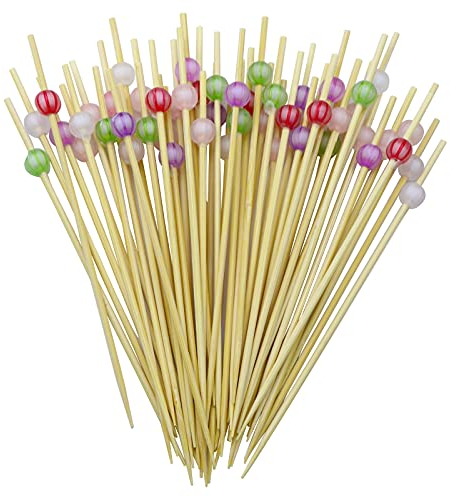 Bâtonnets De Cocktail Bambou Brochette de Fruits Bâtons de Cocktail Cure-Dents en Bois avec des Perles Acrylique pour Cocktails Fruits Apéritifs Desserts Fête Canapés,100 Pièces
