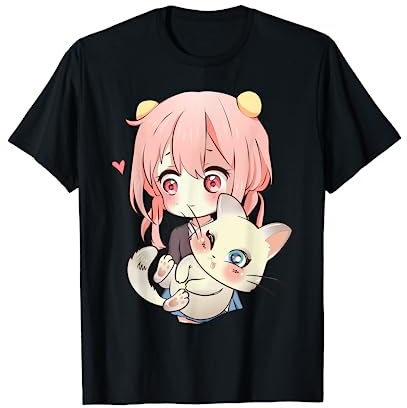 Anime e Gatti Amante per Teen Manga kawaii Graphic Otaku Maglietta