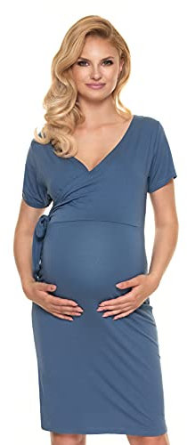 Selente Mummy Love Robe élégante Grossesse/maternité, Manches Courtes Bleu Noeud, L-XL