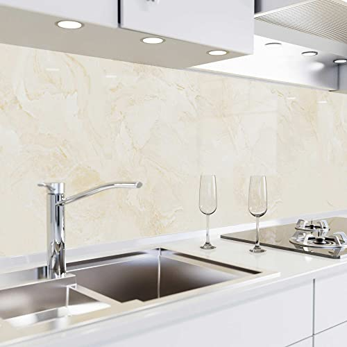 danario Rivestimento Paraschizzi Cucina Adesivo da Parete - Effetto Opaco - Spesso e Rigido - Ignifugo e Resistente all'Acqua - 0,37 mm - Marmo Beige - 60 cm x 60 cm