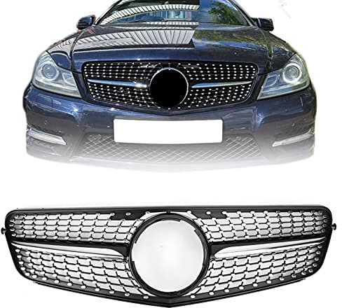 Areyourshop Kühlergrill Diamond Black Chrome Grill für C-Class (W204) 2008-2014 C180/C200/C230/C250/C280/C300/C350