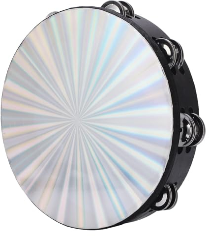 10 Zoll Tamburin Hand Held Drum, reflektierende Tamburin Handtrommel Percussion Musikinstrument mit Double Row Jingles für Erwachsene Party Tanz & Gesangsbegleitung