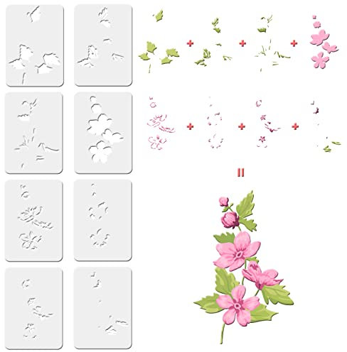 FINGERINSPIRE Lot de 8 pochoirs en Plastique en Forme de Fleurs de Cerisier pour Peinture sur Bois, Sol, Mur et carrelage
