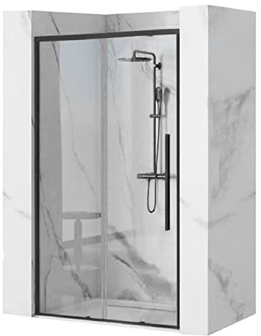 VBChome Schiebetür Dusche 120x195cm Schwarze Aluminiumprofile Duschtüren Duschabtrennung Klarglas Duschwand Duschkabine