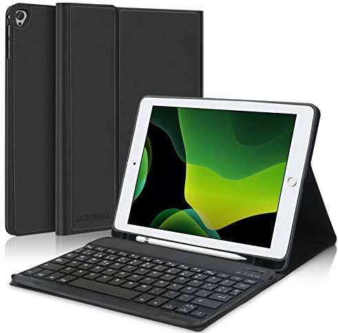 Funda con Teclado para iPad 9a Generación 10.2, Teclado Bluetooth Desmontable con Funda y Portalápices para iPad 9a Gen 2021/8a Gen 2020/7a Gen 2019/iPad Pro 10.5 2017 y iPad Air 3 2019, Negro