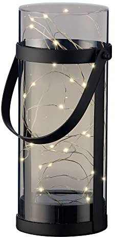 Solar Laterne für Außen LED Solarleuchte mit Henkel Gartenleuchte Warmweiß Windlicht Grau 25cm